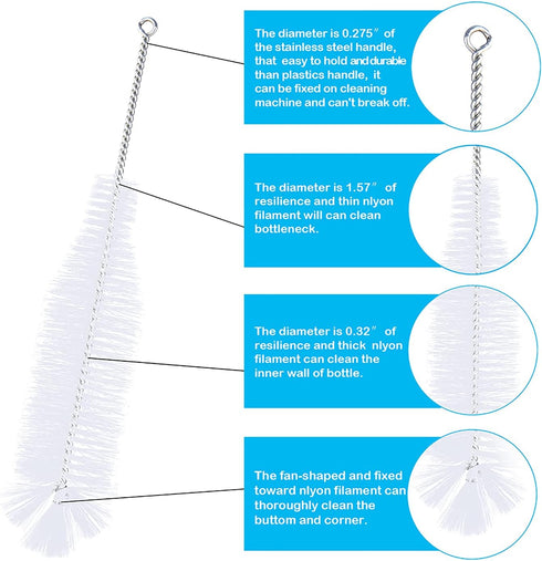 Bottle Brush for Cleaning Narrow Neck Swing Top Glass Bottles, Wine, Beer, Soda, Spray Bottles (White + 1PC)
