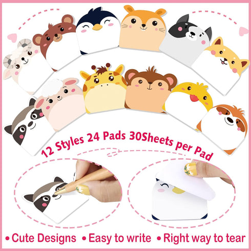 Yinder 24 Pads Cute Cartoon Sticky Notes, Kawaii Sticky Notes, Fun Sticky Note Pads, Self Stick Memo Pad for Office