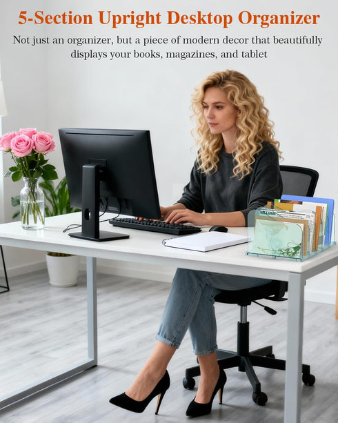 Adjustable Rose File Organizer for Desk, Vertical File Folder Holders for Magazines, Upright Desktop Binder Organizer