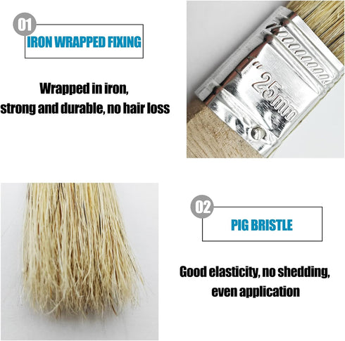 Wooden Handled Hog Bristle Radiator Paint Brush, 11" Long, 1" Brush Width (2 Pieces)