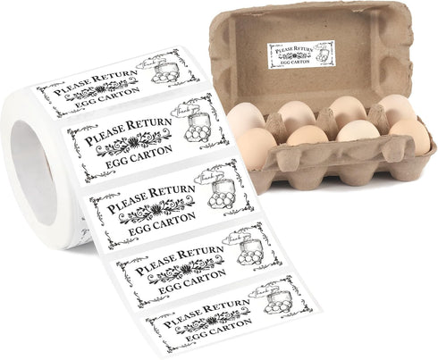 500 Pcs Egg Carton Stickers, 1 * 2.64 Inch Please Return Egg