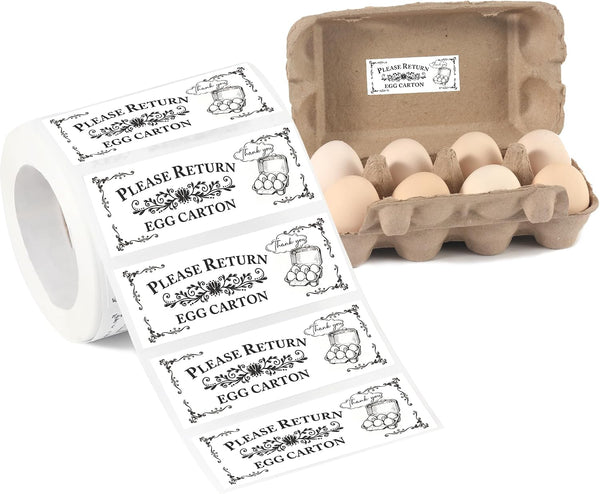 500 Pcs Egg Carton Stickers, 1 * 2.64 Inch Please Return Egg