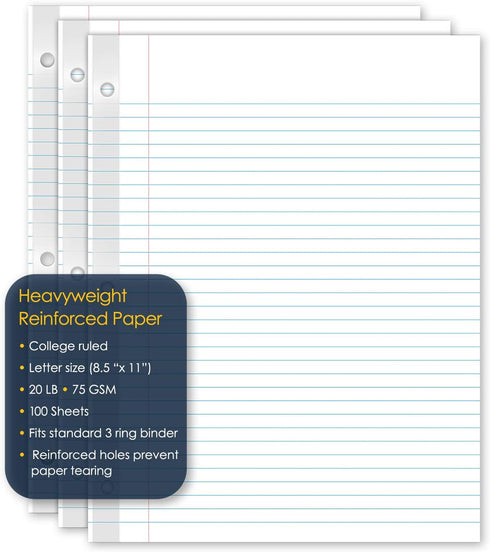 iScholar Reinforced Filler Paper, College Ruled, White, 100 Sheets, 9 x 11 Inches (83101) by iScholar