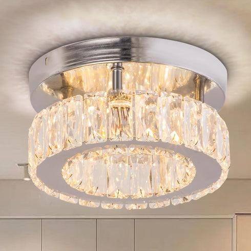 Small Modern Small Crystal LED Chandelier Mini Flush Mount Round Ceiling Light