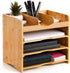 DEAYOU Bamboo Desk File Organizer, 13" Document Letter Tray Sorter with 2 Adjustable Shelves, 4 Tier Mail Organizer