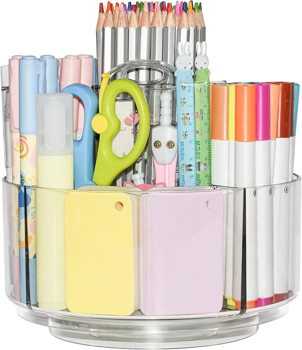 JIKIOU Acrylic Pen Holder, 360-Degree Rotating Pencil Organizer for Kids, Caddy Art Supply Organizer for Home Office