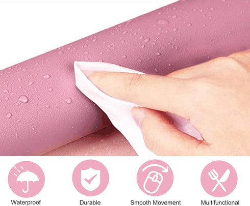 Dual Sided PU Leather Desk Pad, Non-Slip Mouse Pad, Waterproof Writing Mat for Office and Home, Pink+Purple