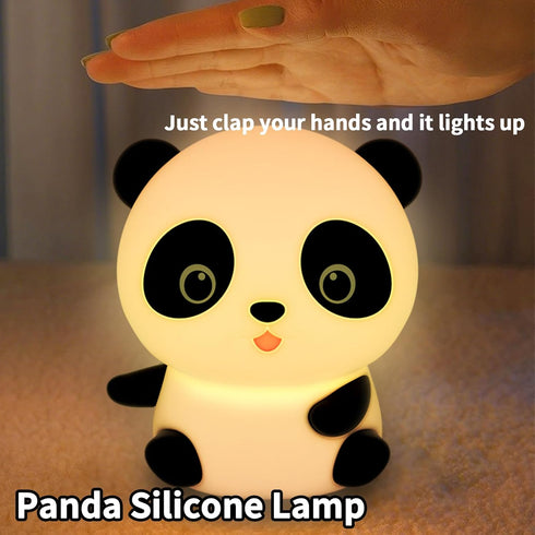 Dimmable Colorful Life Panda Silicone Night Light for Kids Tap Control Rechargeable Soft Lamp, Portable Bedside Light