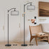 9W Bulb, Rattan Floor Lamps for Living Room, Boho Standing Lamps with Grey Rattan& Linen Double Shades, Arc Lamps Floor