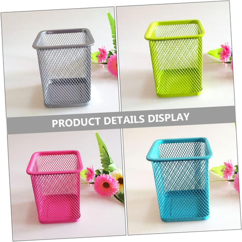 Operitacx 3pcs Pen Bucket Colored Pencils Metal Holder - Square Mesh Pencil Holder for Desk & Makeup Brushes
