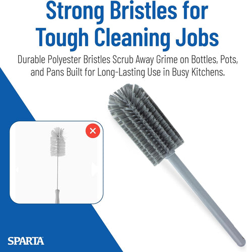 16 Inches, SPARTA Scrub Brush Bottle Brush, Dishwasher Safe Brush with Hanging Hole for Cleaning, Plastic, Gray