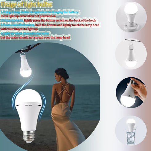4-Pack White Rechargeable Emergency 15W LED Light Bulb, 100W Equivalent, 1500lm, 6000K, E26/27 Base, 2200mAh Battery