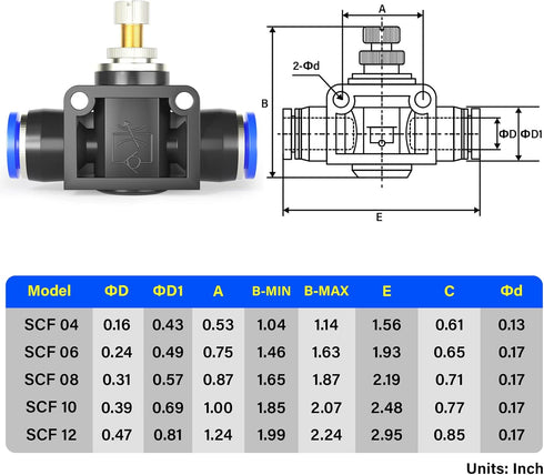 TAILONZ PNEUMATIC Air Flow Control Valve with Push-to-Connect Fitting, in-Line Speed Controller Union Straight - 6MM Tube OD x 6MM Tube OD SCF-6 (Pack of 5) by TAILONZ PNEUMATIC