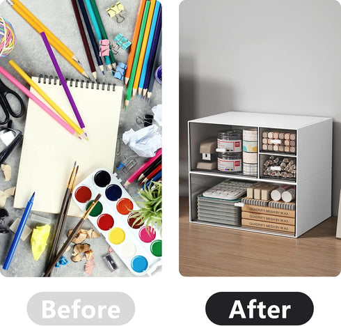 Desk Drawer Organizer, Stackable Plastic Storage Drawers for Makeup and Bathroom Accessories, Large (White).