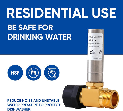 Stainless Steel Water Hammer Arrestor, 7/8 Inch Male and Female, Reduce Banging Noise in Pipes and Toilets