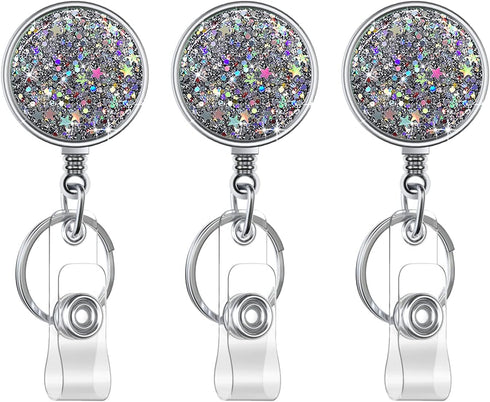 Boutilon Retractable Badge Holder - Lightweight Plastic Badge Reel Card Holder with Key Ring Backing for Nurse,