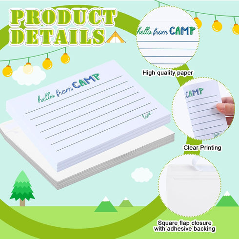 Motiskyy 12 Set Set 5.5 4.25 Inches Camp Lined Flat Cards and Envelopes x Camp Stationary with Envelopes for Boys