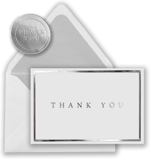 T&M Quality Designs LLC 100 Thank you cards with envelopes and stickers, Silver Foil Stamping