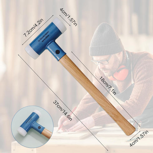 LAOJIEDAO Hammer Dead Blow Nylon with Walnut Handle, Non-Marring Dual-Face Mallet with Steel Shot Core for Tile