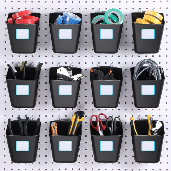 Namalu 12 Pack Peg Board Storage Bins with Labels and Hooks, Square Box Shape Organizer for Craft Room
