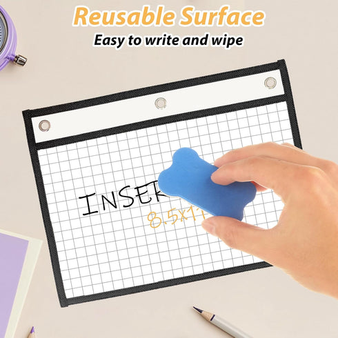 LOPYXBR 20 8.5x11 Inch 3-Rings 8.5x11 PCS Horizontal Job Ticket Holders Dry Erase Pockets Reusable Sleeves Black Work