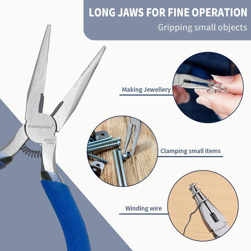 Mini Needle Nose Pliers 5" - 5 Pack KAIHAOWIN Small Long Nose Pliers with Wire Cutters, Precision Set for Crafts/Jewelry