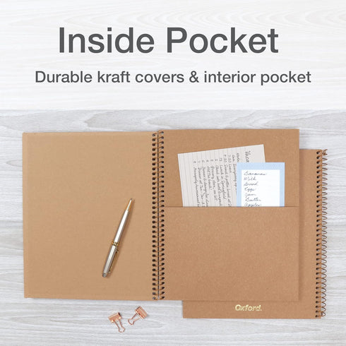 Oxford Spiral Notebooks, 2 Pack, 100% Recycled, College Ruled, Kraft, Gold Foil Designs, 80 Sheets/160 Pages, Student