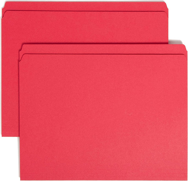 Smead File Folder - Reinforced Straight-Cut Tab, Letter Size, Red, 100 per Box (12710)