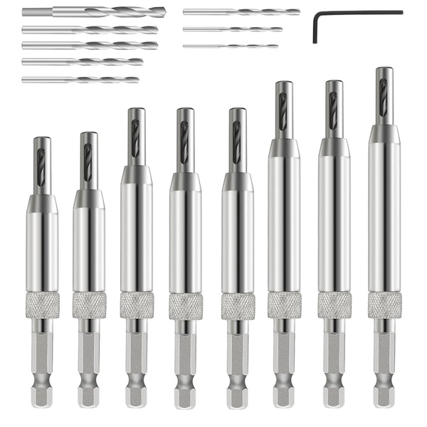 17pcs VIX Bits Self Centering Drill Bit Set, 1/4" Hex Shank Hinge Tapper Core Drill Bit Set for Woodworking