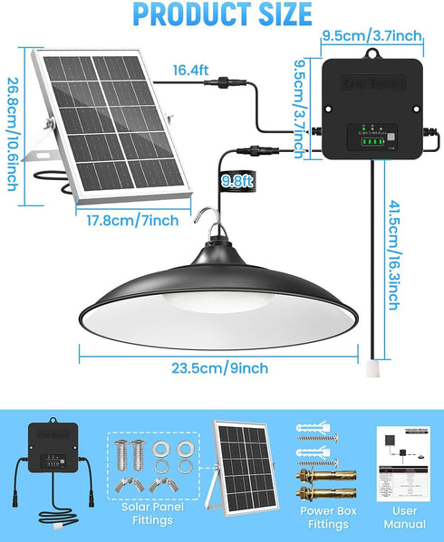 2000LM IP65 Solar Shed Light Indoor Outdoor, Solar Pendant Light Outdoor, Daytime Available with Pull String Switch