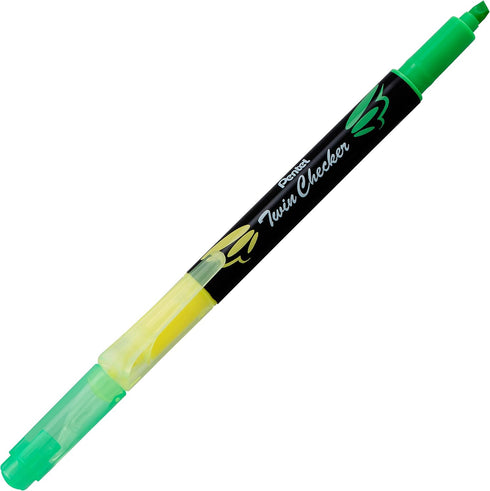 Pentel Twin Checker Dual-Tip Highlighter, Pack of 12, Chisel Tip, Yellow/Green Ink (SLW8-GK)