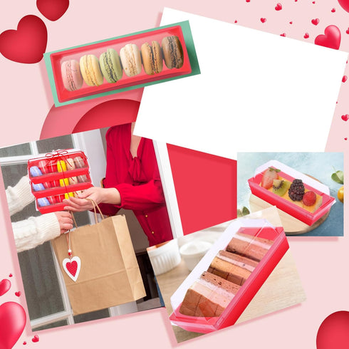 200 Pcs Charcuterie Boxes - Disposable Rectangle Cookie Boxes with Clear Lids and Rope for Bakery, 7.5'' Red Dessert