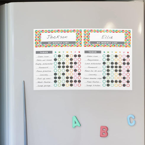 Bright Colorful Sticky Note Chore Chart, 16.25" x 11" Repositionable Planner, 52 Kids Weekly Task Lists