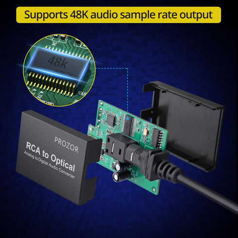 PROZOR Analog to Digital Audio Converter, RCA to Optical Audio Converter, with Built-in RCA to Optical Cable, Analogue