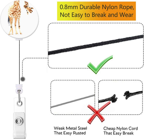 Nurse Badge Reel Retractable ID Badge Holder Reels with Alligator Clip, Decorative Giraffe Badge Reel Clip, 3 Pack