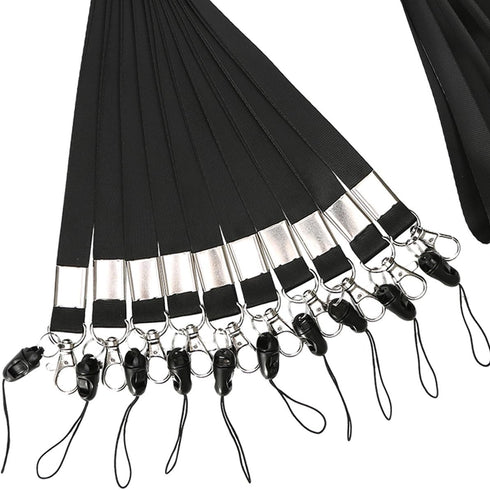 YOUOWO Neck Office Nylon Woven Black Lanyards for Badges Holders with J-Hook - Pack of 10