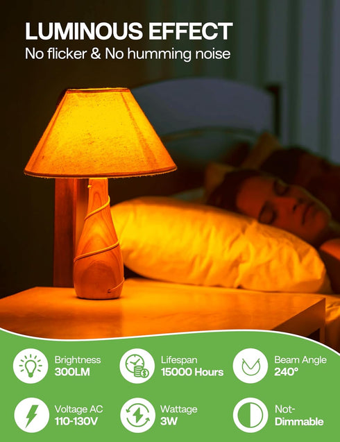 Bulbs: 3W Bulb 1800K, Bulbs 40W E26 Bulbs 2 Pack Amber Sleep Light Amber Warm Light Blue Light Blocking Dim Light