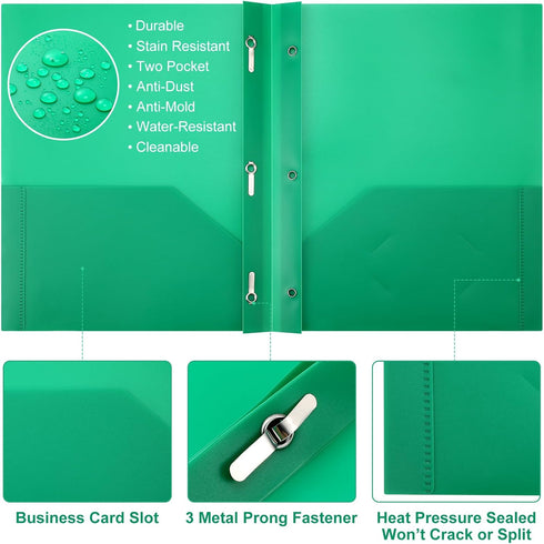 Cholemy 36 Pcs Plastic Pocket Folders, Letter Size, 2 Heavy Duty Pockets, Bulk File Folders with Fasteners