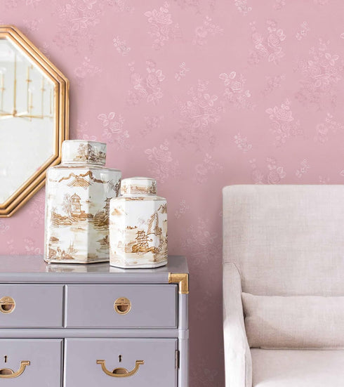 512inL 17.7inW Pink Wallpaper Silk Embossed Floral Pink Contact Paper Peel and Stick Self Adhesive Wallpaper
