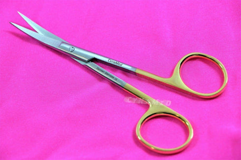 artlab 1 4 1/2 Inches EA Premium German -Tungsten Carbide Iris Scissors Curved Gold Rings Ideal for Medical Purpose