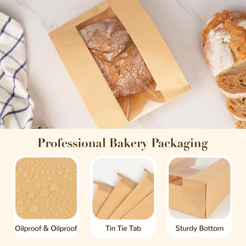 Foranda 50 Pack 7x311.5 Inches Dozen Small Paper Bread Bags for Homemade Sourdough Bread, Resealable Tin Tie Tab Bakery