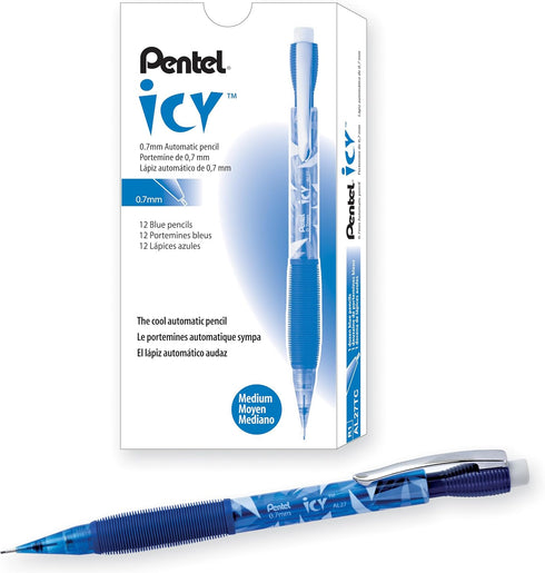 Pentel AL27TC Icy Mechanical Pencil, .7mm, Trans Blue, Dozen