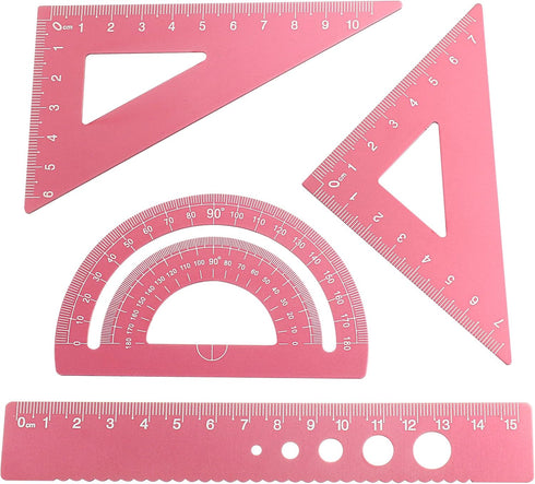 Moicstiy 4 Set, Pcs Triangular Ruler Aluminum Alloy Geometry Tools, Metal Drafting Ruler for Students, Draftsmen