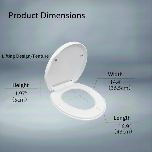 MinSha 16.5 MinS5005 Round/O-Shape Toilet Seat Replacement, Soft Close Quiet No Slam, PP Plastic Heavy-Duty Durable