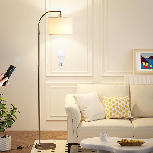 Ambimall Arc Floor Lamp with Remote and Stepless Dimmable Bulb, Colors Temperature