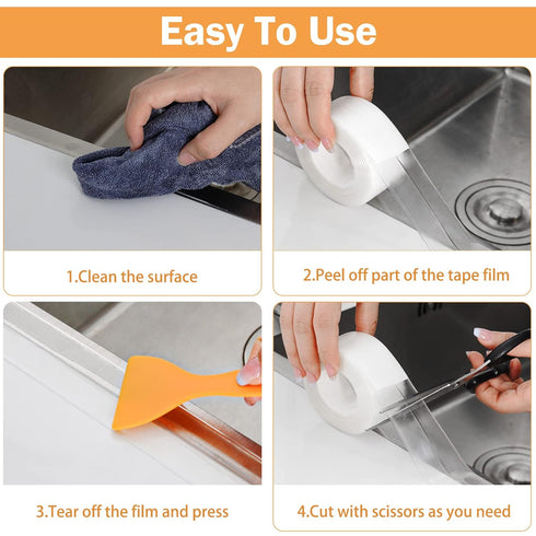 Waterproof Self Adhesive Caulk Tape, 3 Rolls, 1.5" x 10.5Ft, for Kitchen and Bathroom Sealing