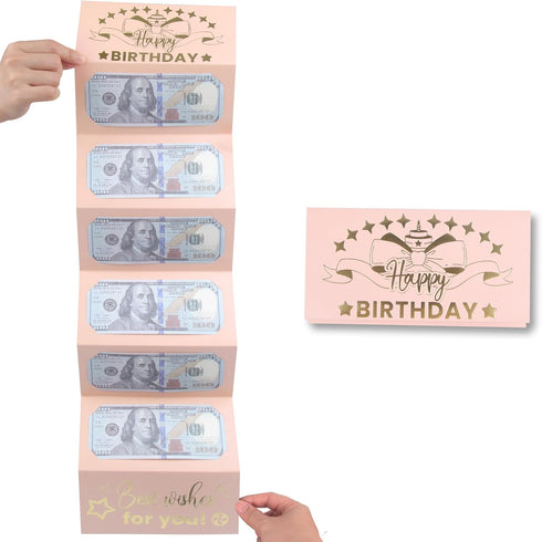 HOMANGA Pink Rose Gold Birthday Money Envelope for Cash Gifts, Surprise Cash Holder for Women, Kids, Girls