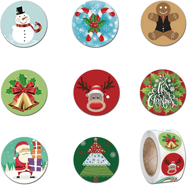 Christmas Stickers for Gifts, 1 Inch 500 Counts Round Label Tags, Adhesive Xmas Decorative Envelope Seals