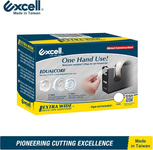 Excell Dualcore Desktop Tape Dispenser - 1"+3" Core with Sturdy Metal Base for Home, Office, Shop