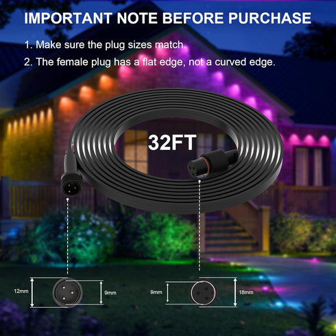 SIWBSYDD 32FT H705A H705B H705C H706A H706B H706C, IP68 Extension Cable Kit for Govee Permanent Outdoor